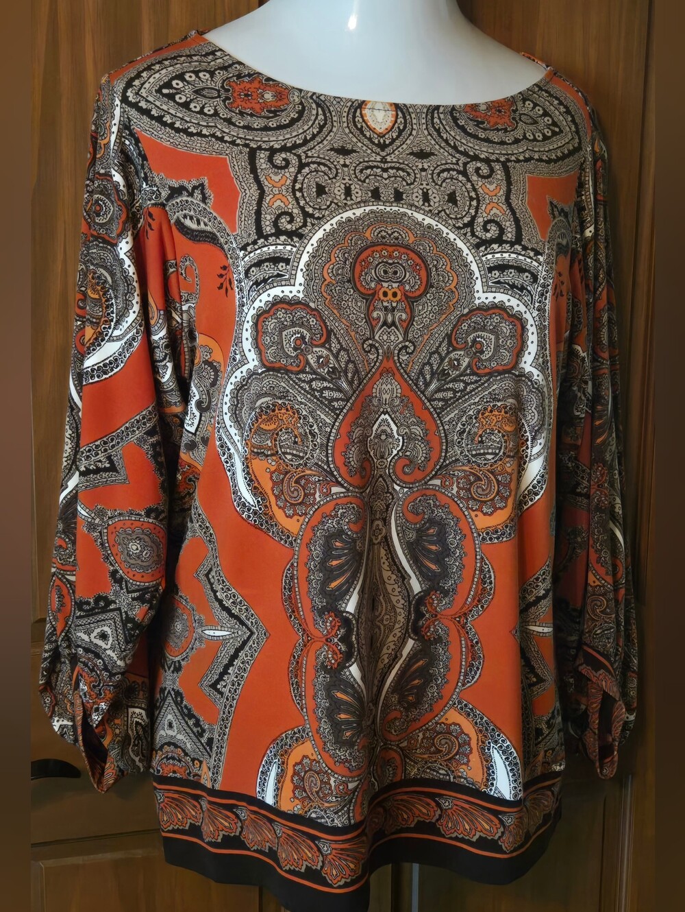 Alfani Orange Paisley Boatneck Tunic Top